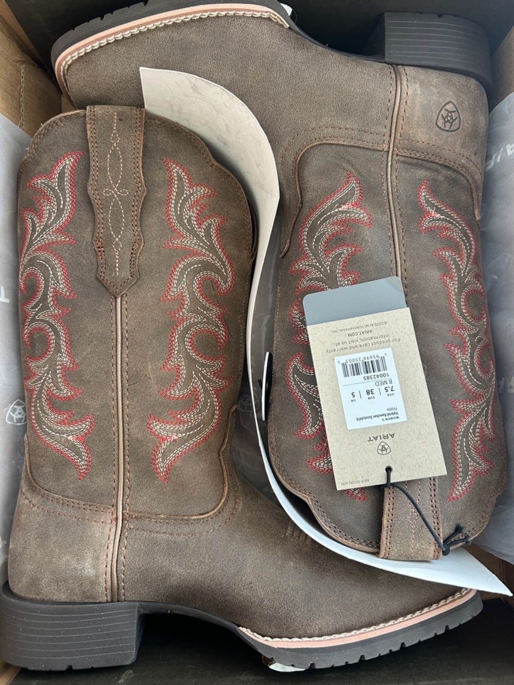 Ariat Women’s Hybrid Rancher Brown Leather Stretch Fit Western Boot Wide Sq Toe - Picture 5 of 11